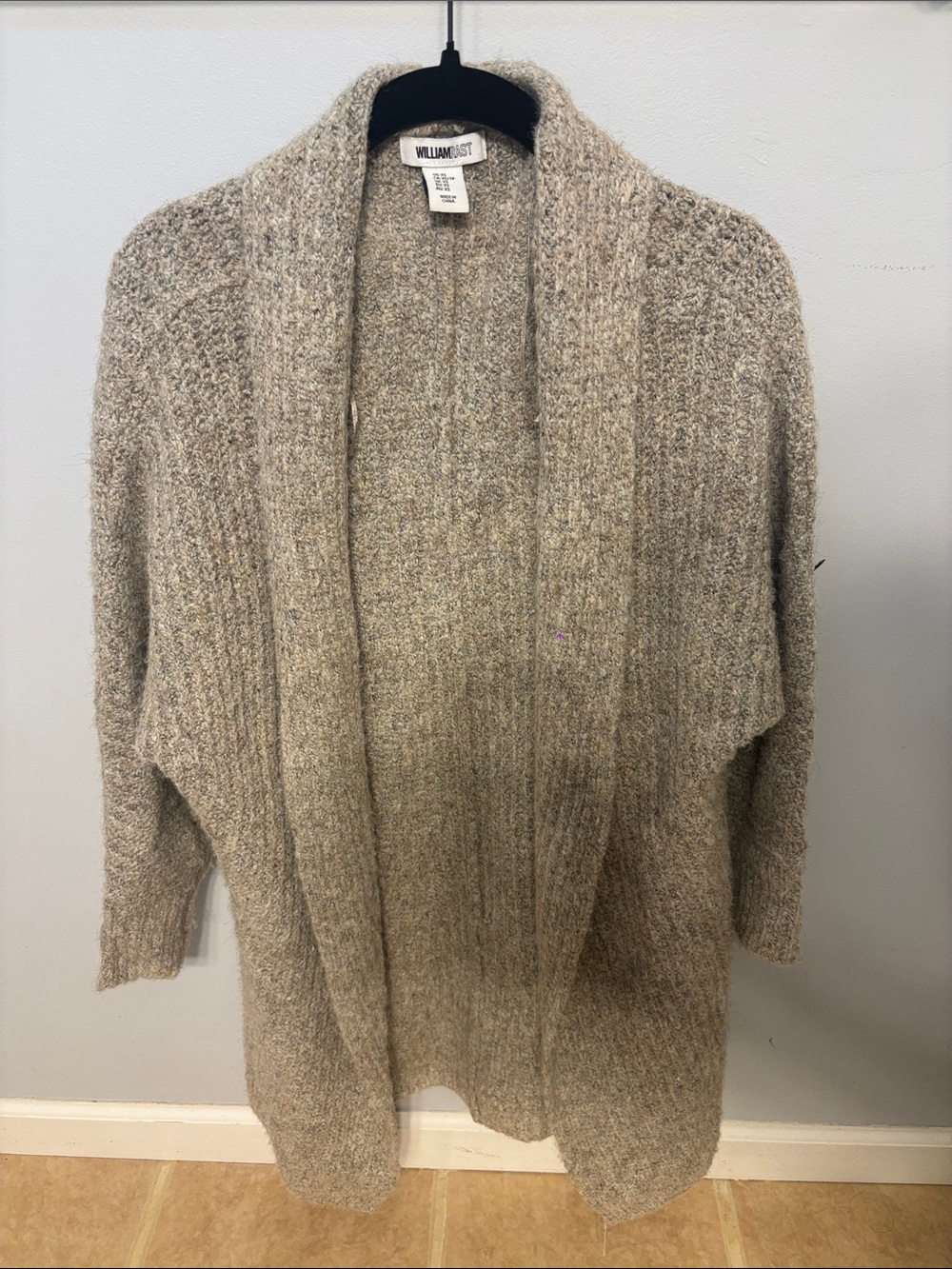 William Rast Heathered Taupe Open-Front Knit Cardigan